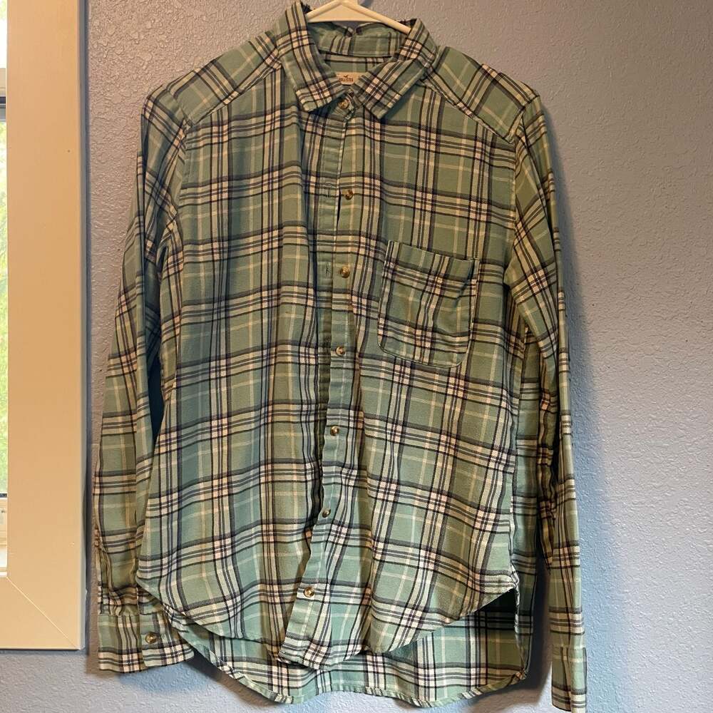 Hollister S Small Seafoam Plaid Button Up Long Sleeve Flannel y2k